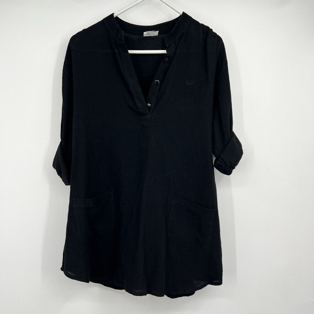 Mr Buho Womens L Flowy Black Coverup 100% Cotton Roll Tab Beach Vacation Cruise